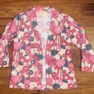 Hedy Knits Of California ~ Vintage ~ Large ~ Pink/Red Floral ~ Cardigan Jacket